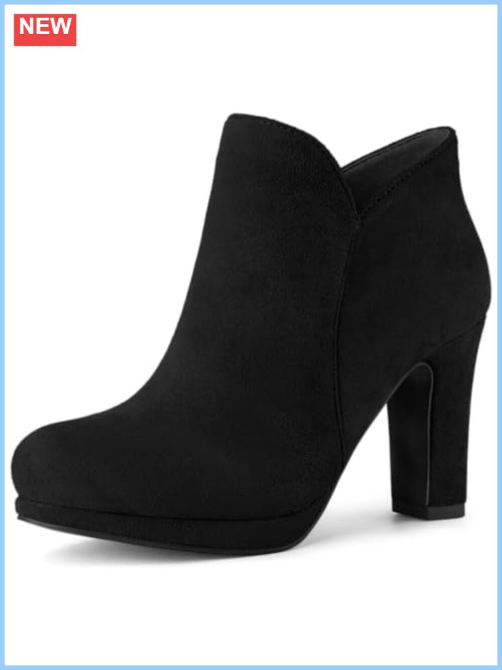 Faux Suede Chunky Heeled Ankle Boots Zip Closure Platform Block Heel